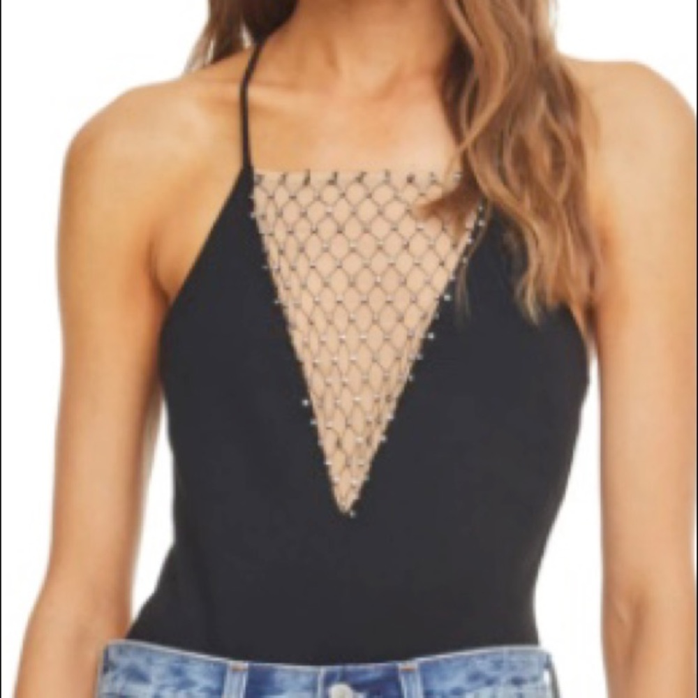 ASTR Black Boom Boom Bodysuit Rhinestone Halter